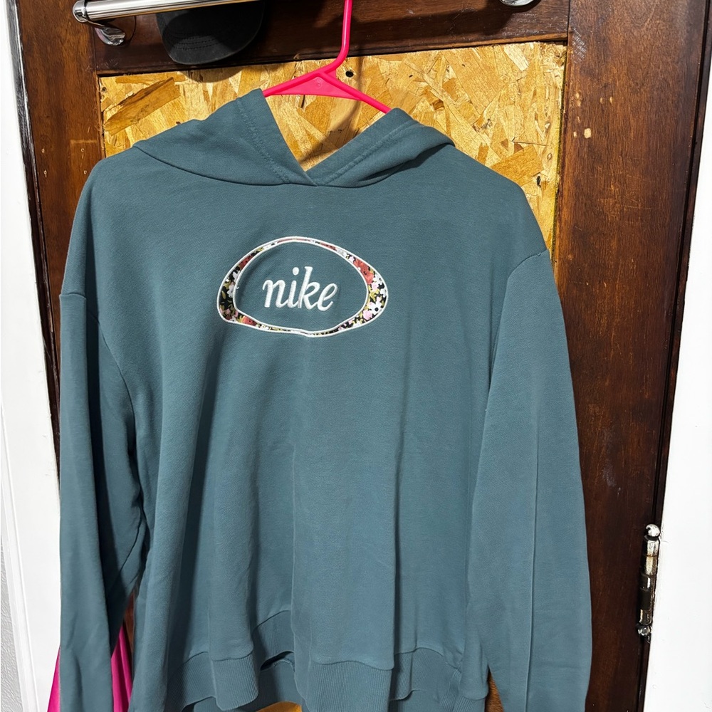 Nike Blue Hoodie with Floral Logo